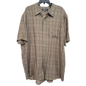 Nat Nast Silk/Lyocell Camp Shirt XXL Tan Black Circle Print GUC